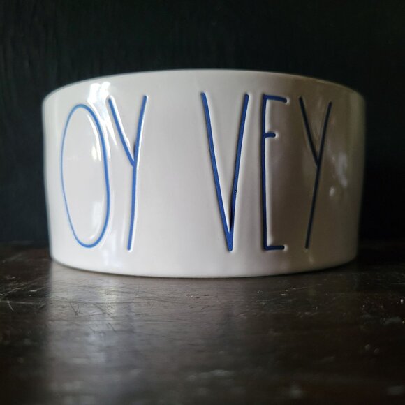 Large Rae Dunn "Oy Vey" Dog Bowl, Funny Dog Bowl - Picture 1 of 7